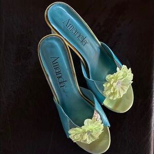 Amanda Turquoise and Lime Floral Heels